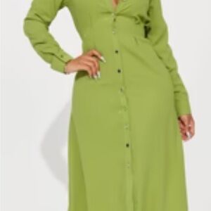 Fashion Nova Lime Green Long Sleeve Dress